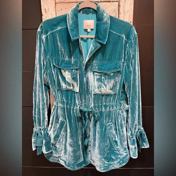 cinq a' sept Mathieu Tie-front Velvet
Utility Jacket In Pacific Turquoise NWOT - Picture 1 of 9